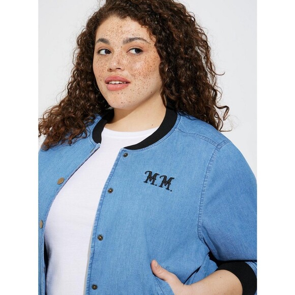 NWT Torrid 5X Disney Americana Mickey Mouse Denim Chambray Cropped Bomber Jacket - Picture 4 of 8